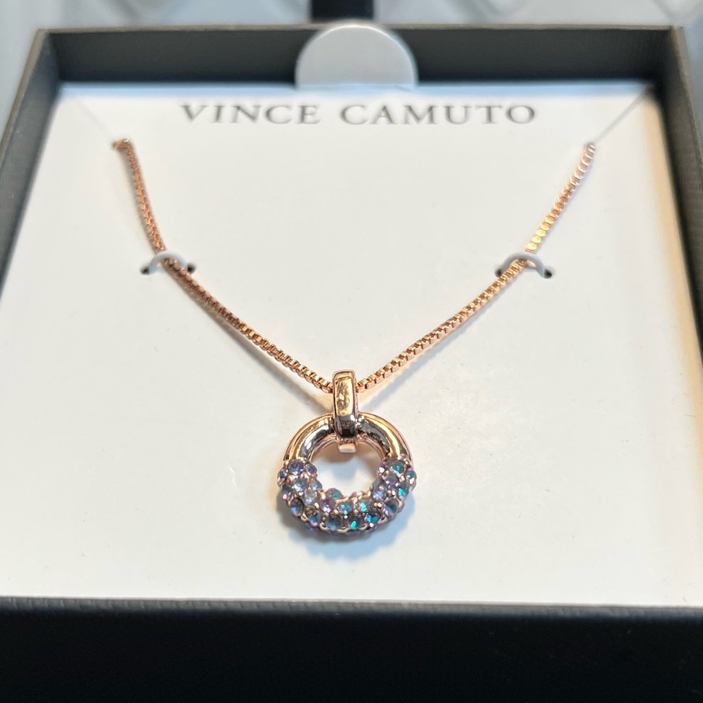 Vince Camuto Rose Gold Pavé Crystal Open Circle Pendant Necklace